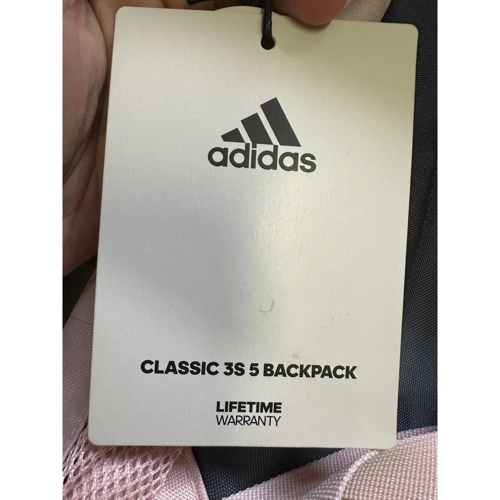 Adidas Backpack Women OSFA Pink Grey Laptop School 3-Stripes NEW IU7665 - Picture 7 of 8